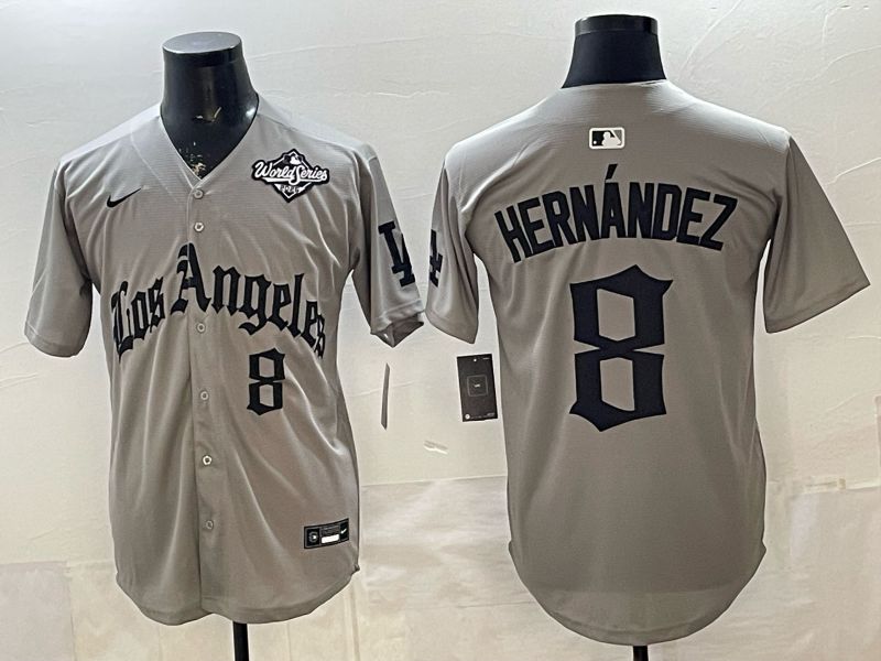 Men 2026 Los Angeles Dodgers #8 Hernandez Grey Five generations Nike MLB Jersey style 006->los angeles dodgers->MLB Jersey